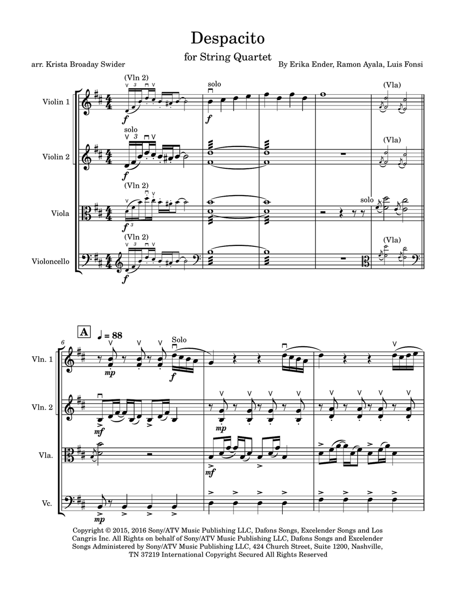 Despacito Despacito String Quartet scores gallery preview page 1