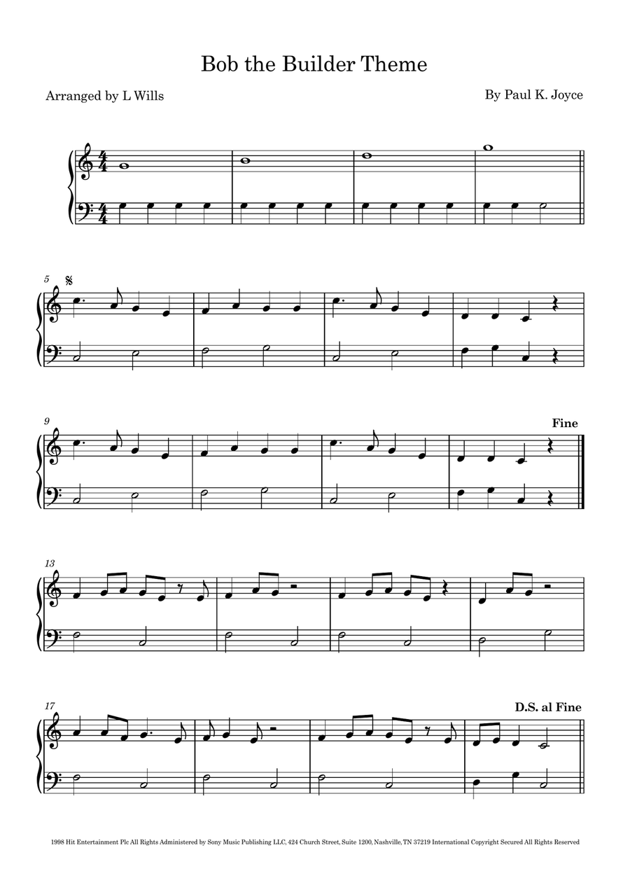 Bob The Builder (Main Title) Piano Solo scores gallery preview page 1