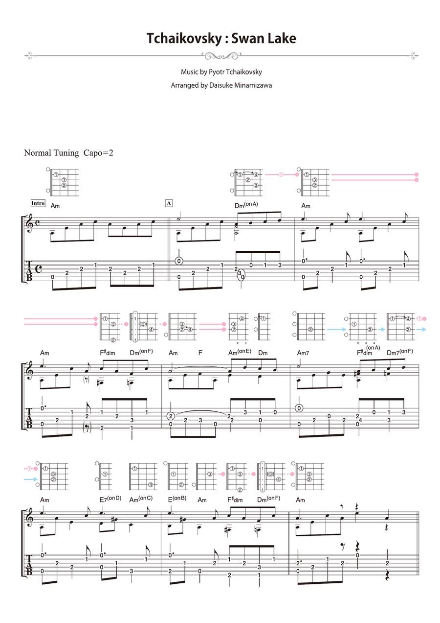 Tchaikovsky : Swan Lake [for solo acoustic guitar] Acoustic Guitar scores gallery preview page 1