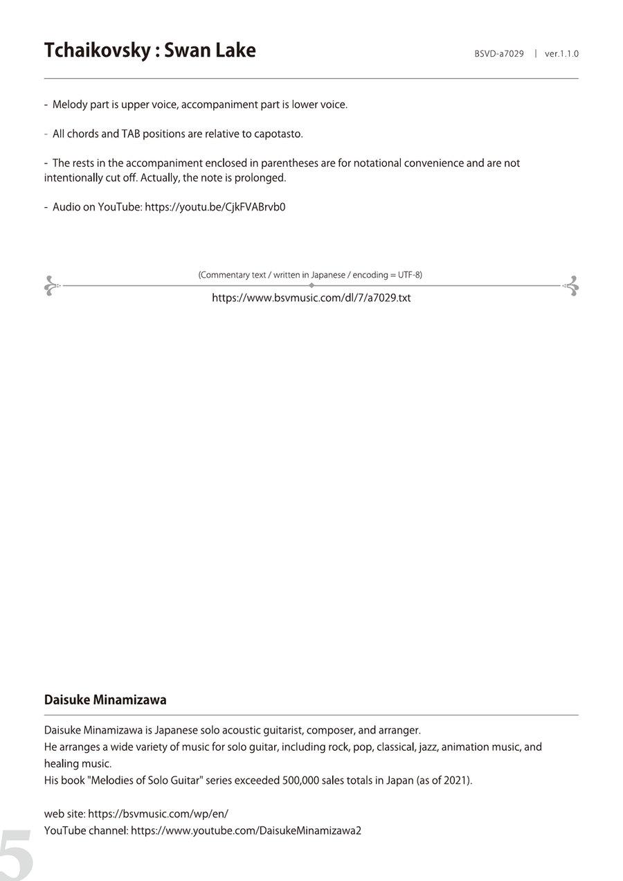 Tchaikovsky : Swan Lake [for solo acoustic guitar] Acoustic Guitar scores gallery preview page 5