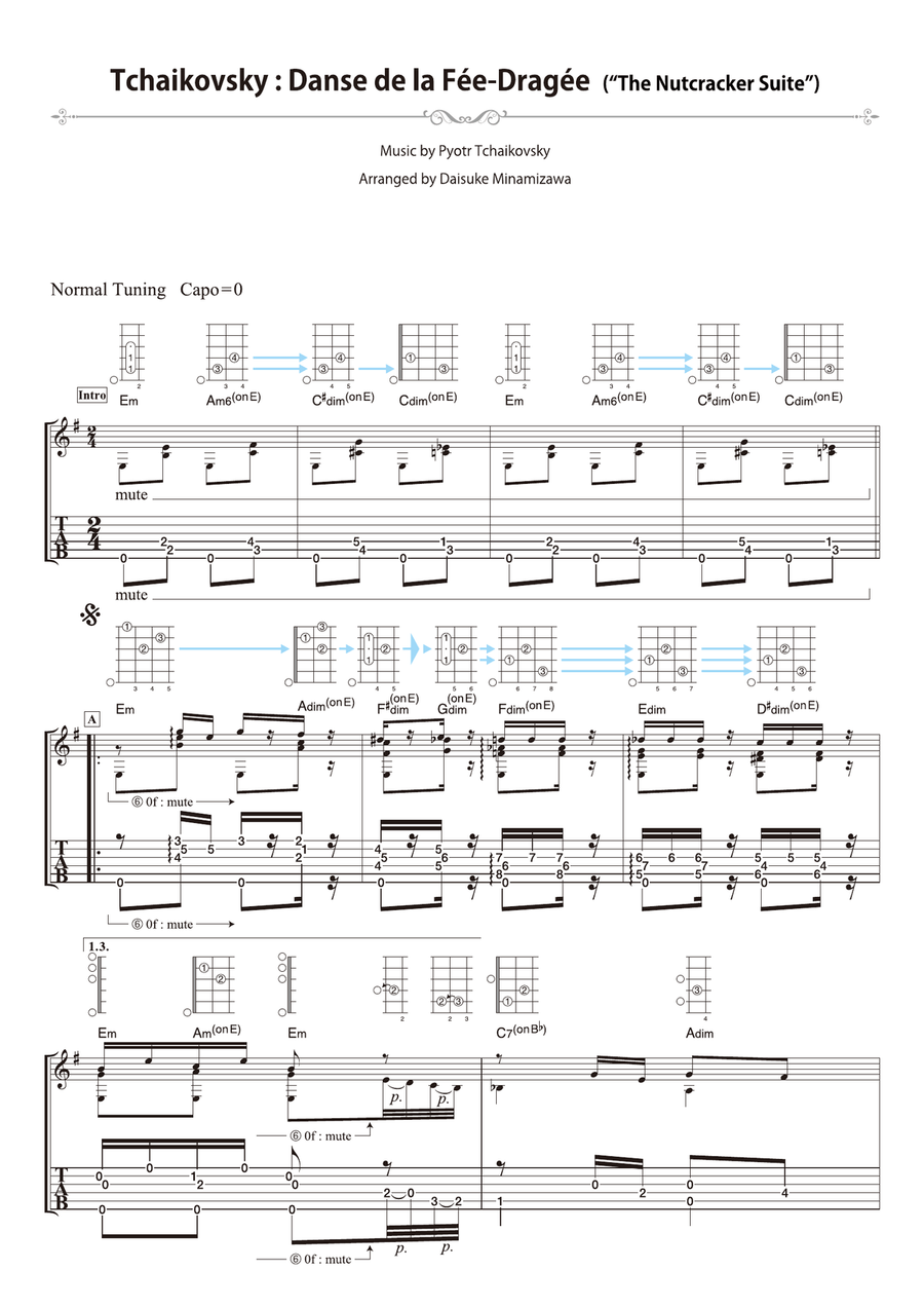 Tchaikovsky : Danse de la Fée-Dragée - from “The Nutcracker Suite” [for solo acoustic guitar] Acoustic Guitar scores gallery preview page 1