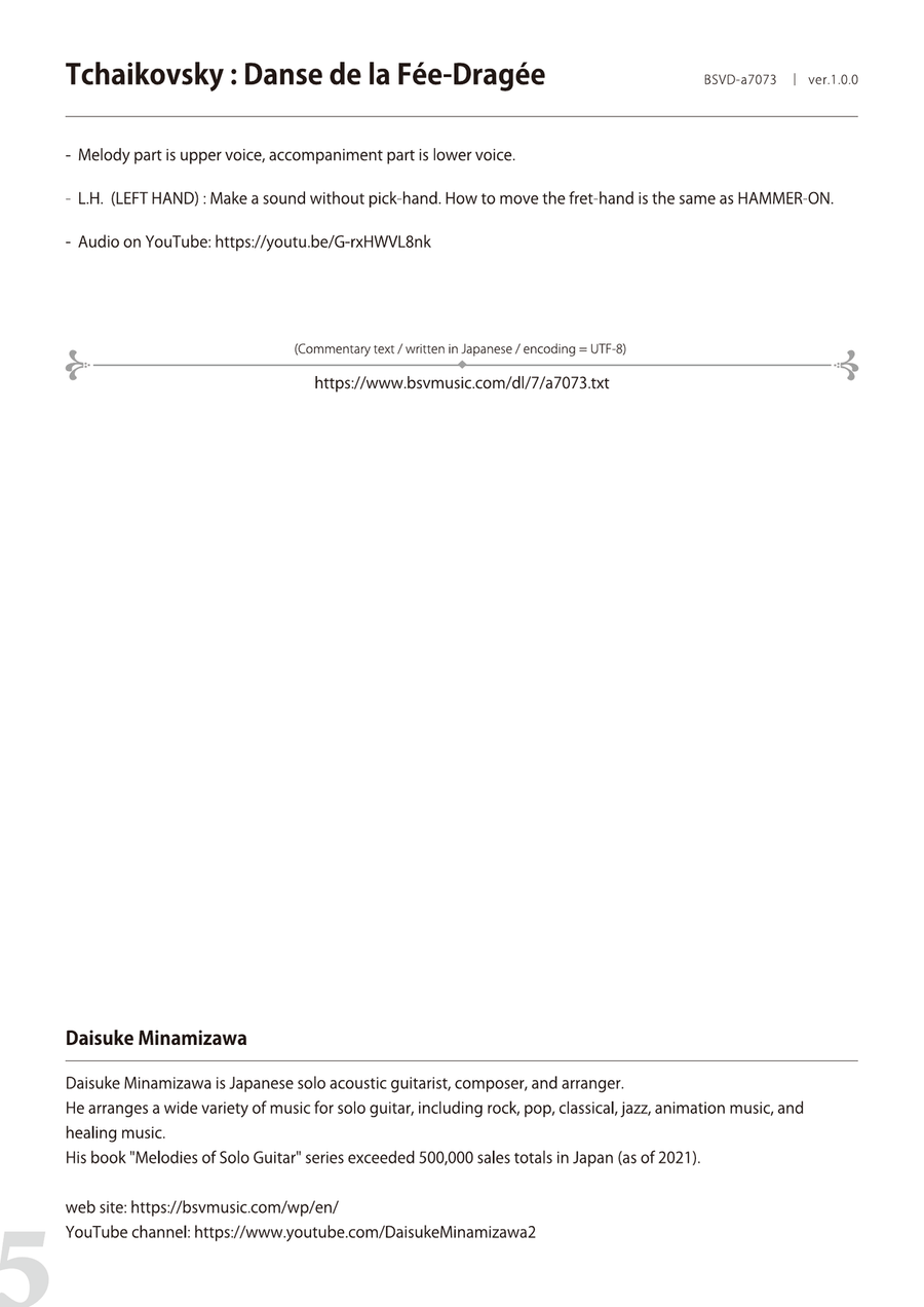 Tchaikovsky : Danse de la Fée-Dragée - from “The Nutcracker Suite” [for solo acoustic guitar] Acoustic Guitar scores gallery preview page 5