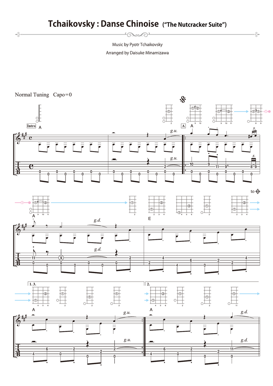 Tchaikovsky : Danse Chinoise - from “The Nutcracker Suite” [for solo acoustic guitar] Acoustic Guitar scores gallery preview page 1