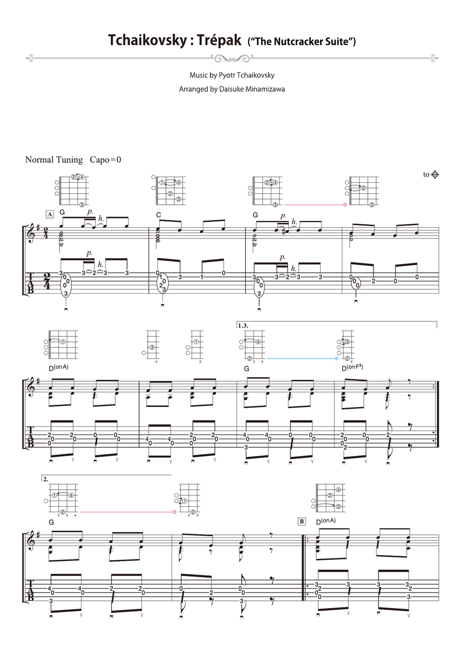 Tchaikovsky : Trépak - from “The Nutcracker Suite” [for solo acoustic guitar] Acoustic Guitar scores gallery preview page 1
