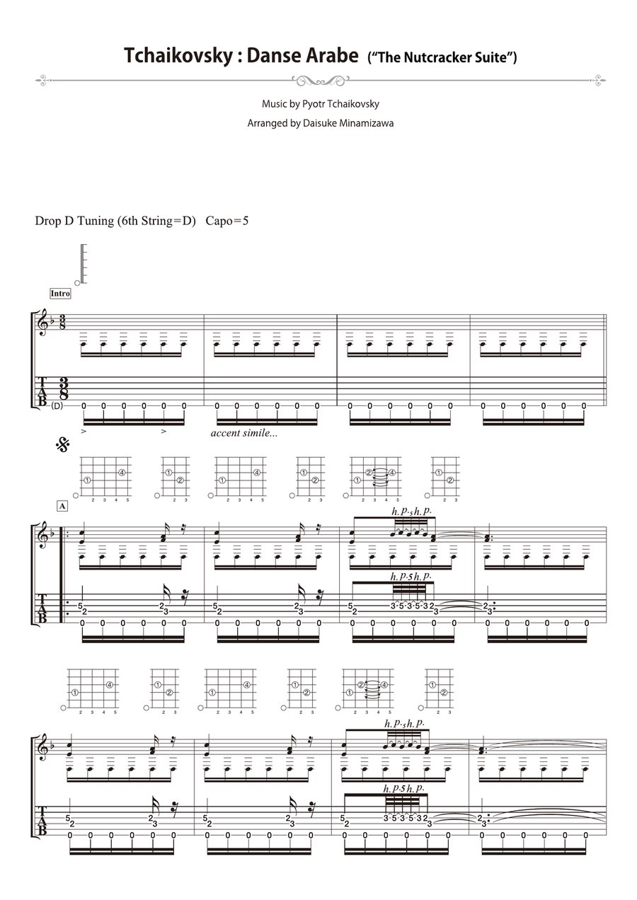 Tchaikovsky : Danse Arabe - from “The Nutcracker Suite” [for solo acoustic guitar] Acoustic Guitar scores gallery preview page 1
