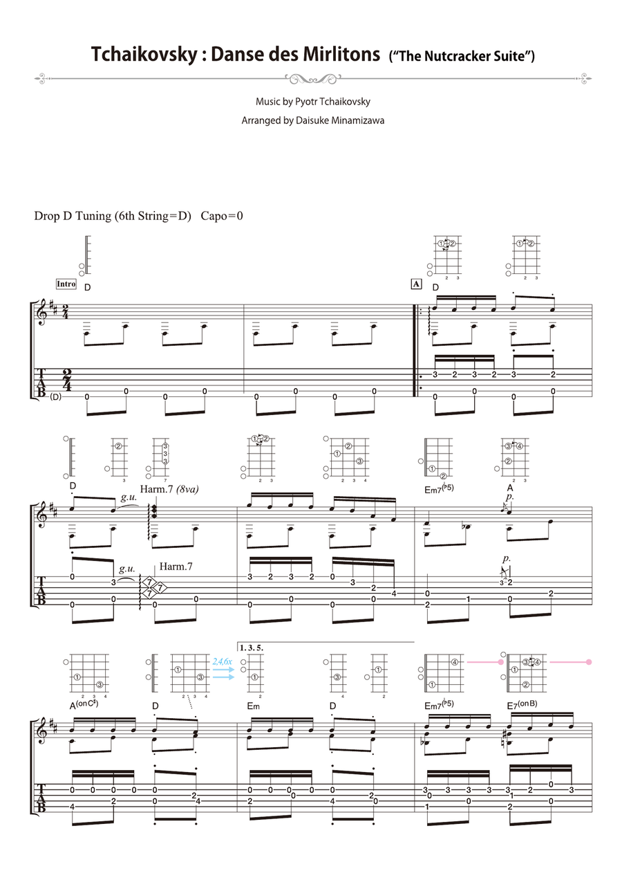 Tchaikovsky : Danse des Mirlitons - from “The Nutcracker Suite” [for solo acoustic guitar] Acoustic Guitar scores gallery preview page 1