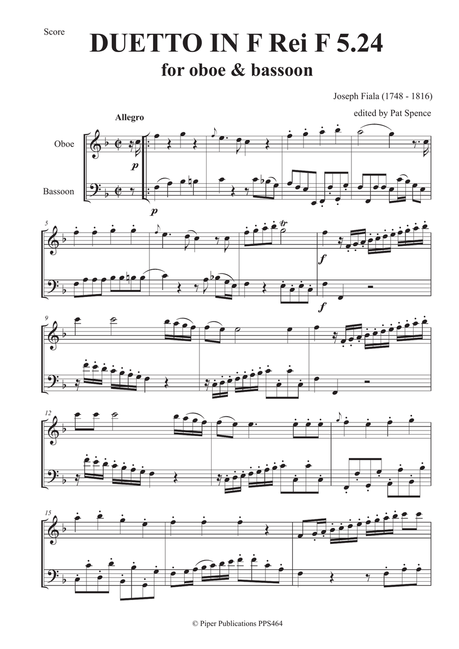 FIALA: DUETTO. IN FMAJOR FOR OBOE & BASSOON Rei F5.24 Woodwind Duet scores gallery preview page 2