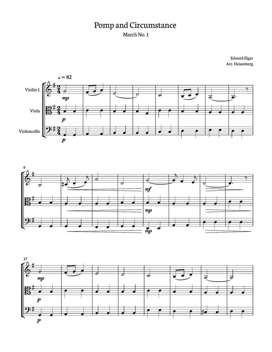 Pomp and Circumstance - String Trio with chords - Score and parts String Trio scores gallery preview page 1