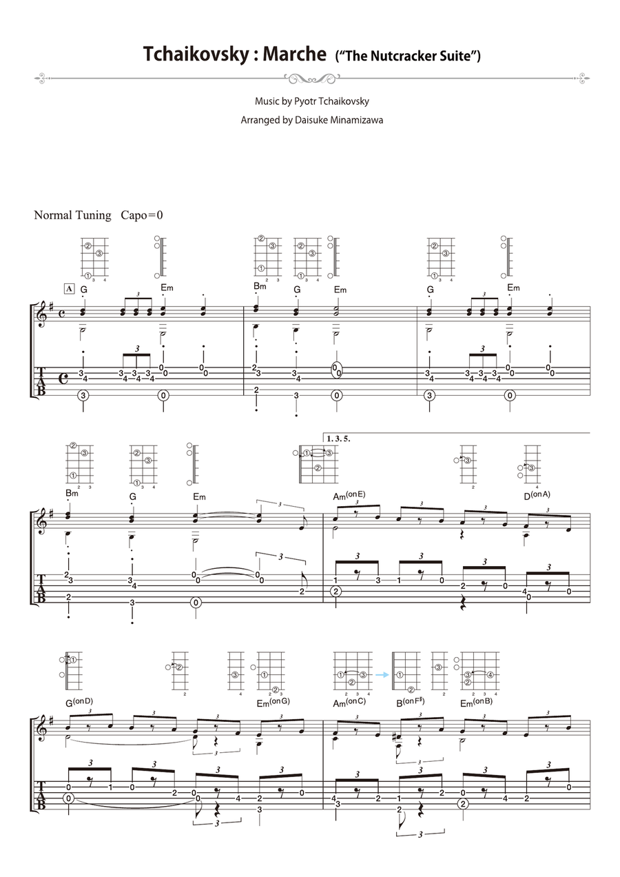 Tchaikovsky : Marche - from “The Nutcracker Suite” [for solo acoustic guitar] Acoustic Guitar scores gallery preview page 1