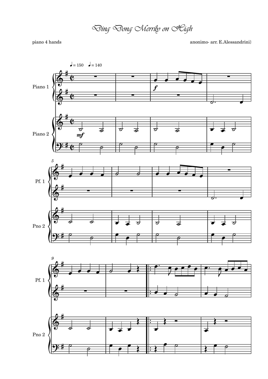 Ding Dong Merrily on high. Piano 4 hands Piano Method scores gallery preview page 1
