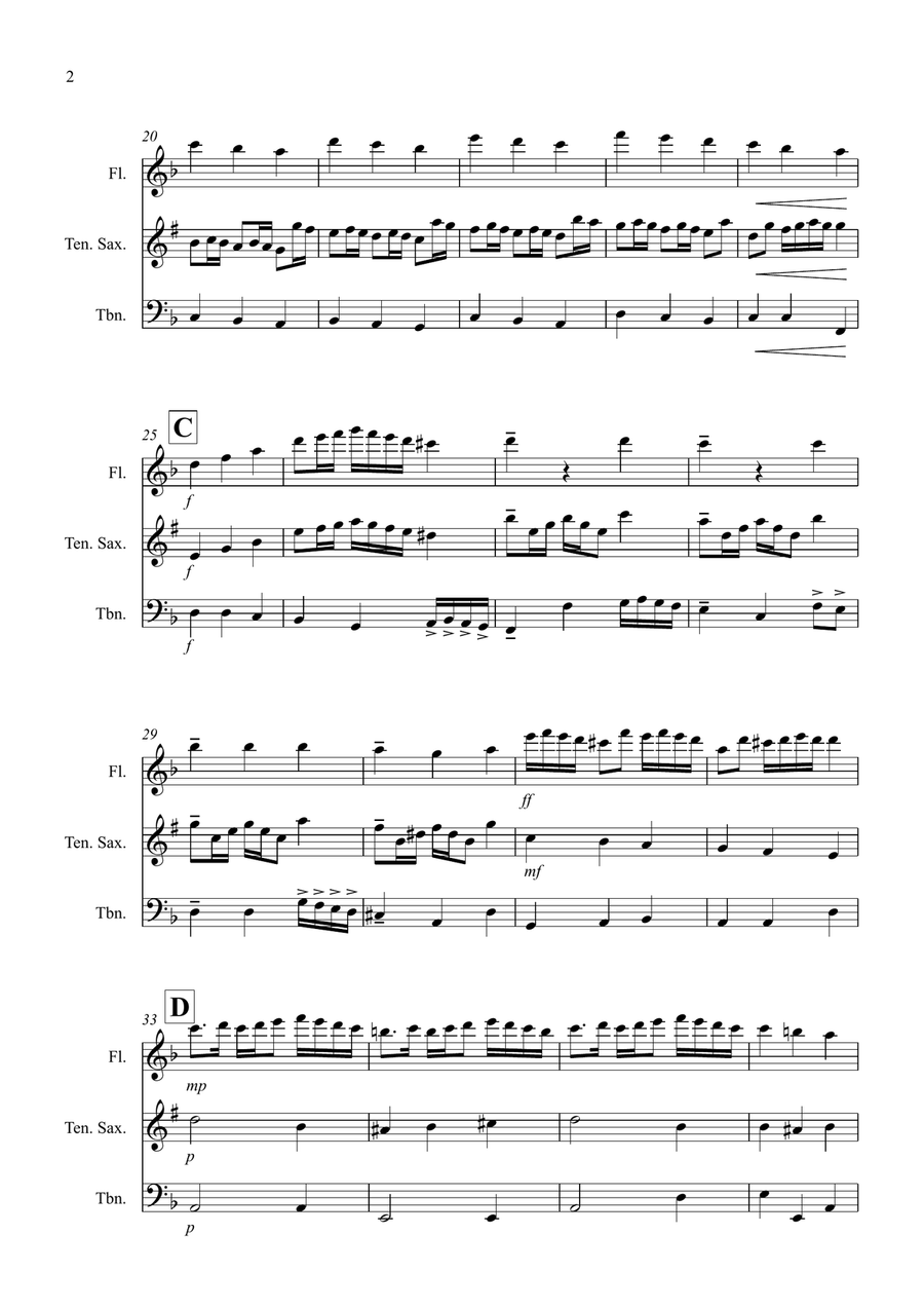 Rondeau (from Abdelazer) for Flute, Tenor Saxophone and Trombone Trio Small Ensemble scores gallery preview page 2