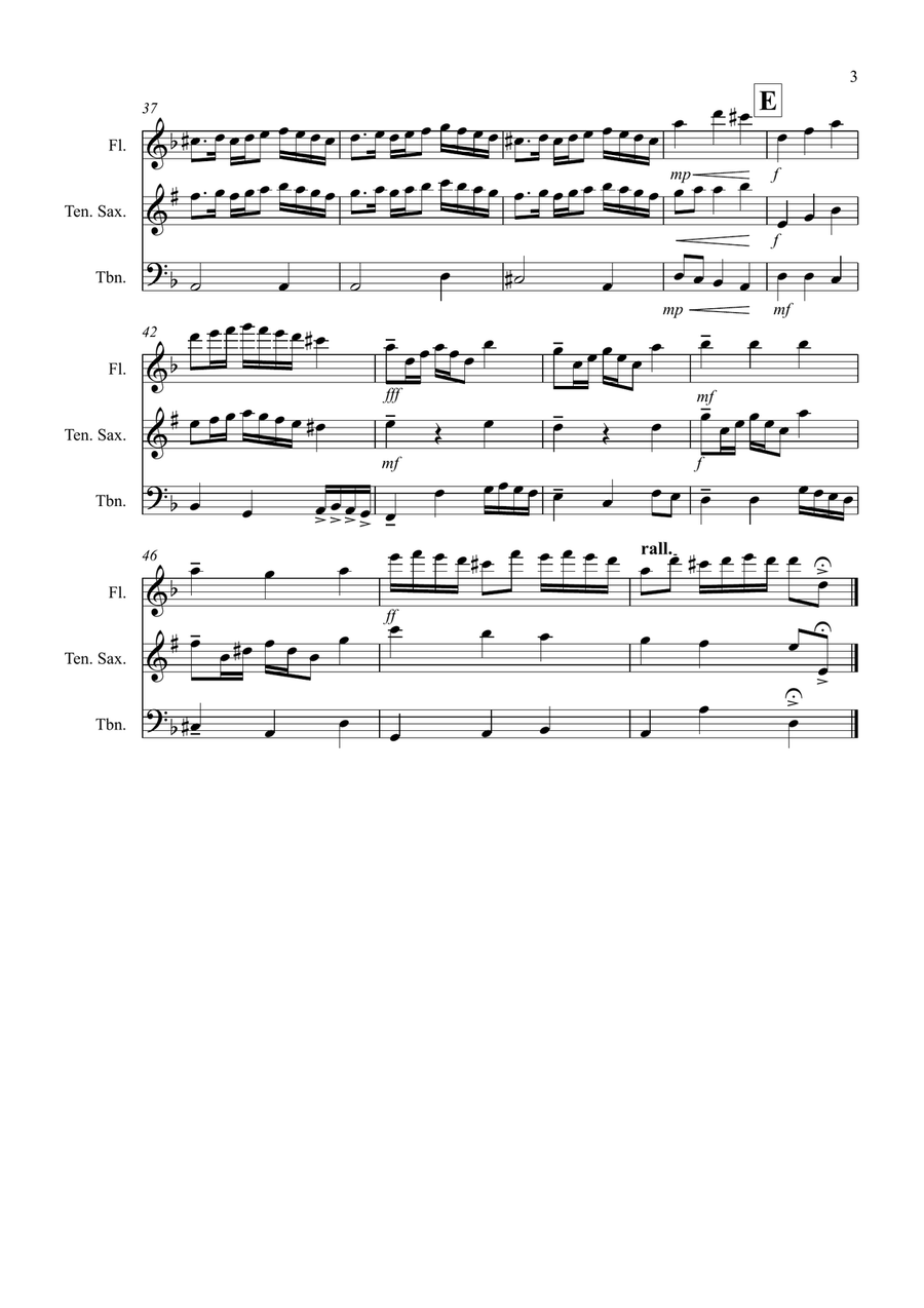 Rondeau (from Abdelazer) for Flute, Tenor Saxophone and Trombone Trio Small Ensemble scores gallery preview page 3