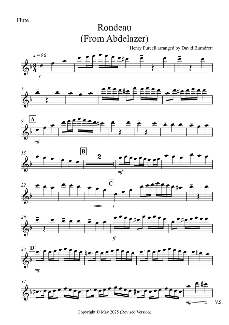 Rondeau (from Abdelazer) for Flute, Tenor Saxophone and Trombone Trio Small Ensemble scores gallery preview page 4
