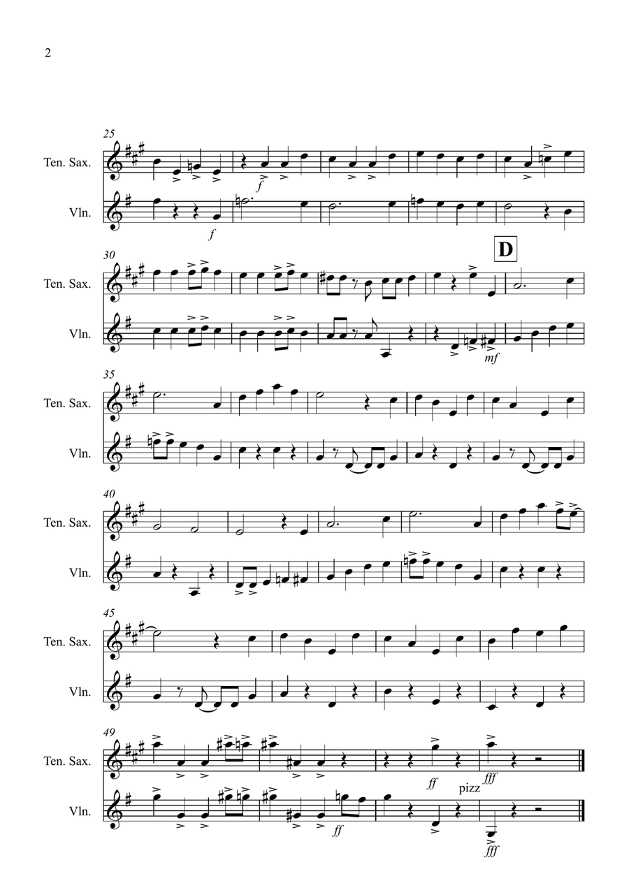 The Merry Peasant (Jazzy Style!) for Tenor Saxophone and Violin Duet Tenor Saxophone scores gallery preview page 2
