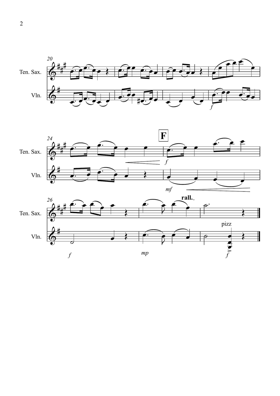 Largo (from The New Word) for Tenor Saxophone and Violin Duet Tenor Saxophone scores gallery preview page 2