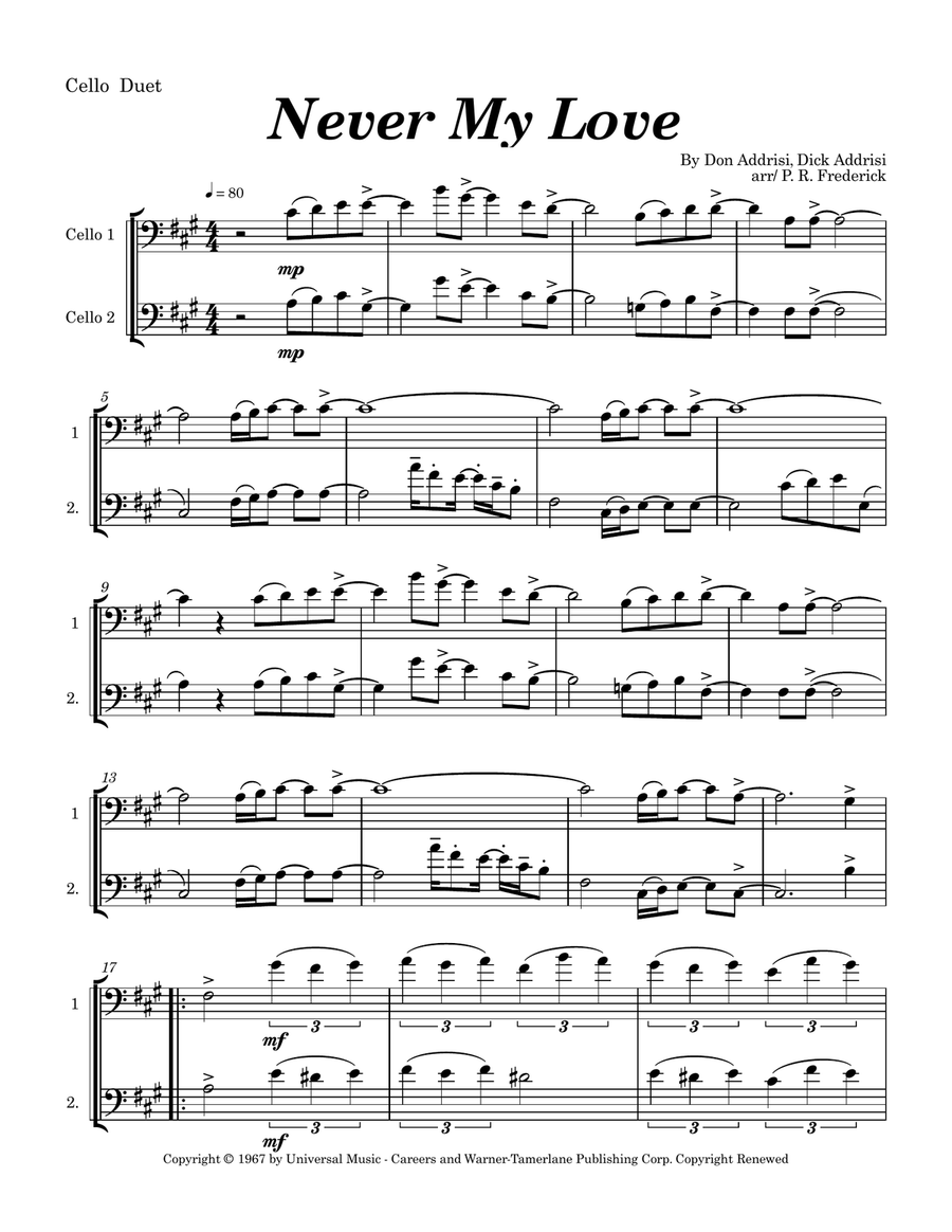 Never My Love Never My Love String Duet scores gallery preview page 1