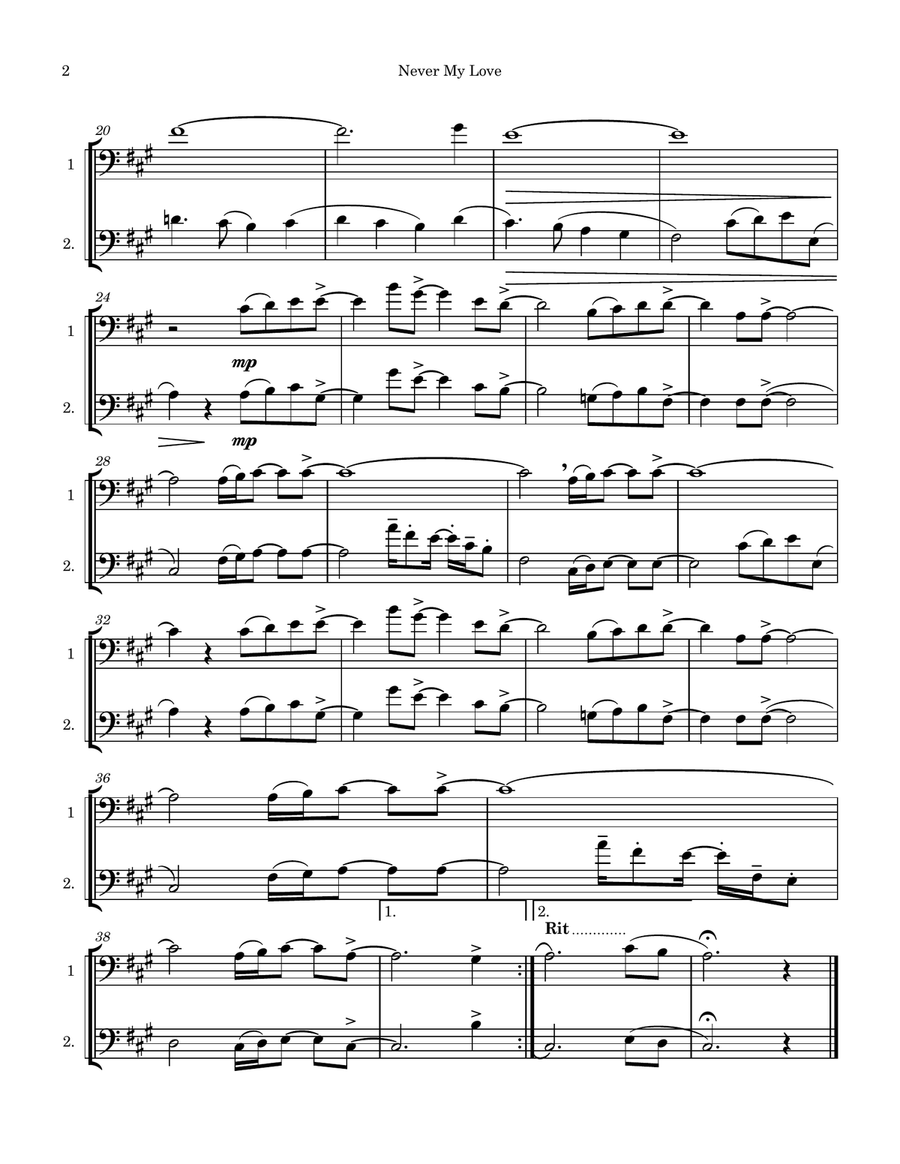 Never My Love Never My Love String Duet scores gallery preview page 2