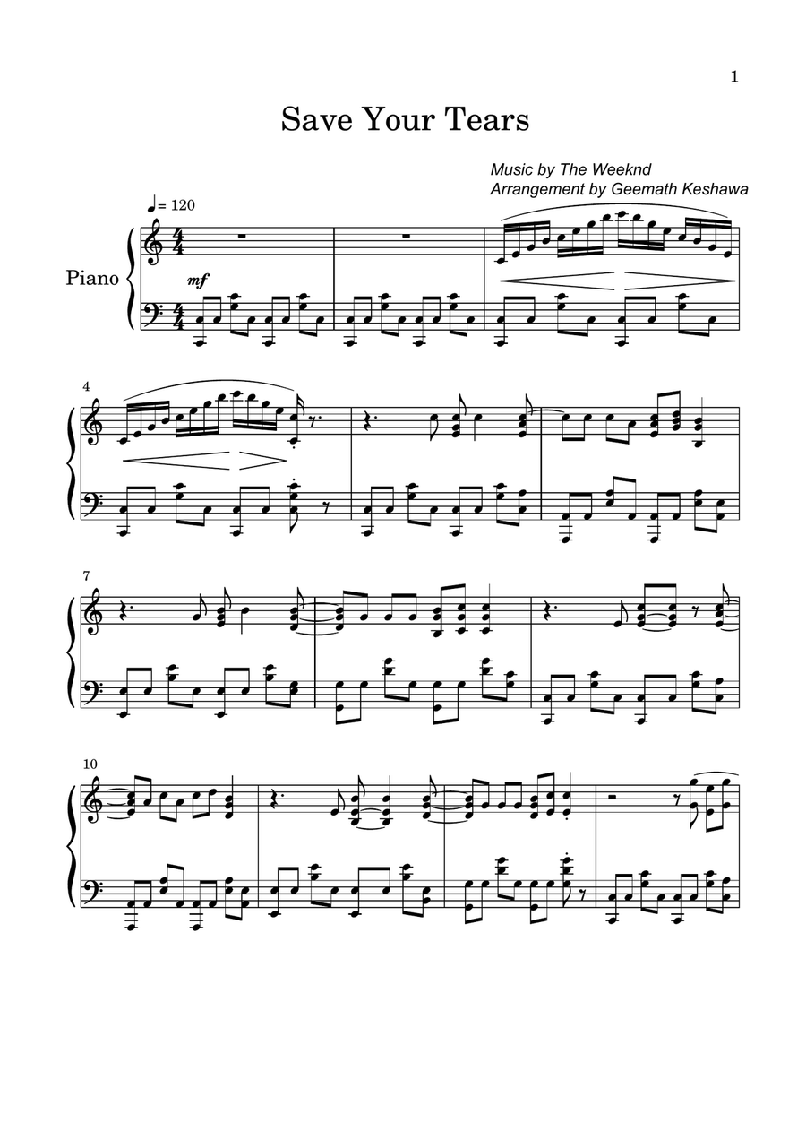 Save Your Tears Save Your Tears Piano Solo scores gallery preview page 1