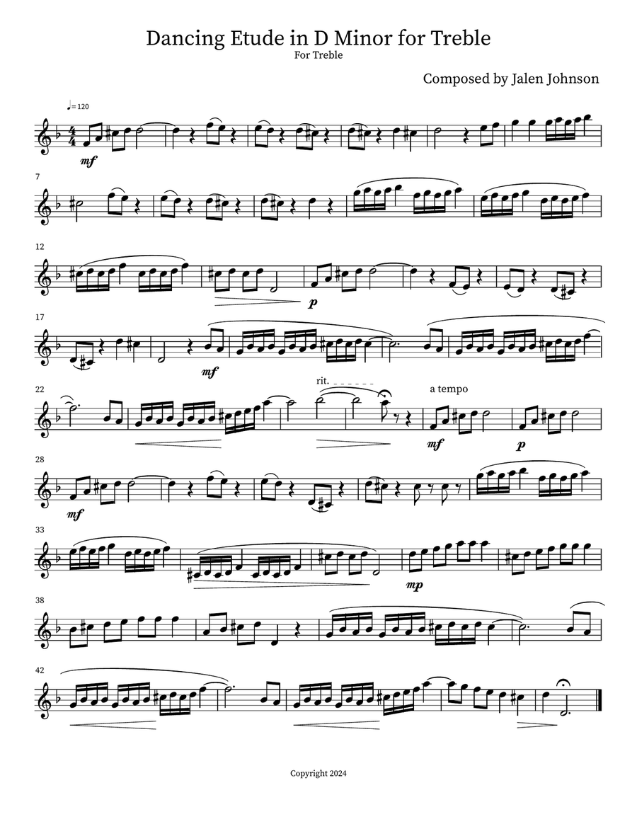 Dancing Etude in D minor for Treble Flute Solo scores gallery preview page 1