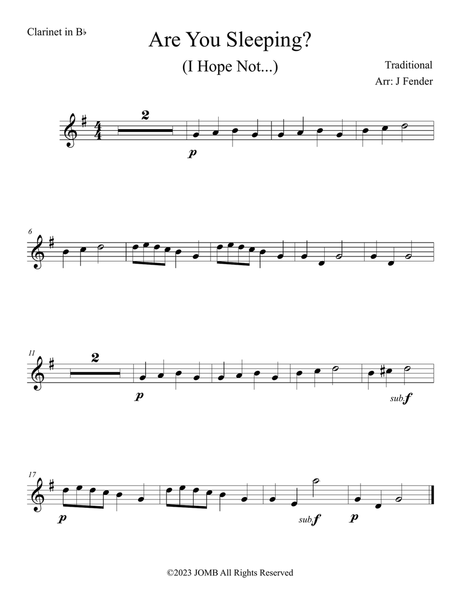 Are You Sleeping (Frère Jacques) B-Flat Clarinet scores gallery preview page 1