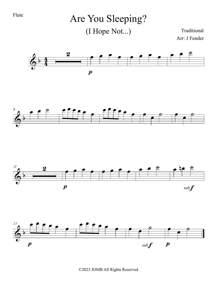 Are You Sleeping (Frère Jacques) Flute scores gallery preview page 1