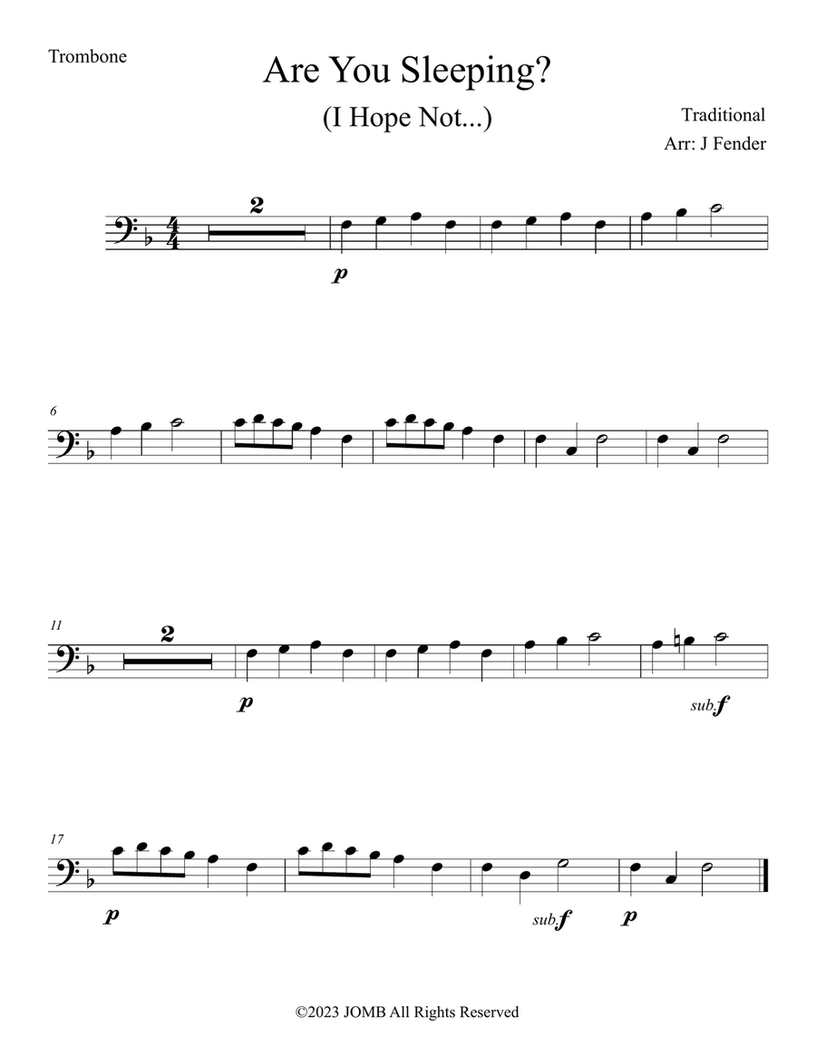 Are You Sleeping (Frère Jacques) Easy Piano scores gallery preview page 1