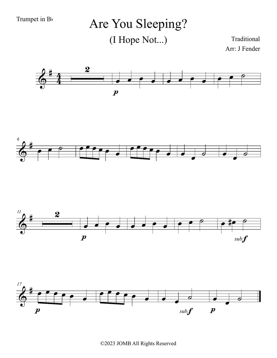 Are You Sleeping (Frère Jacques) B-Flat Trumpet scores gallery preview page 1