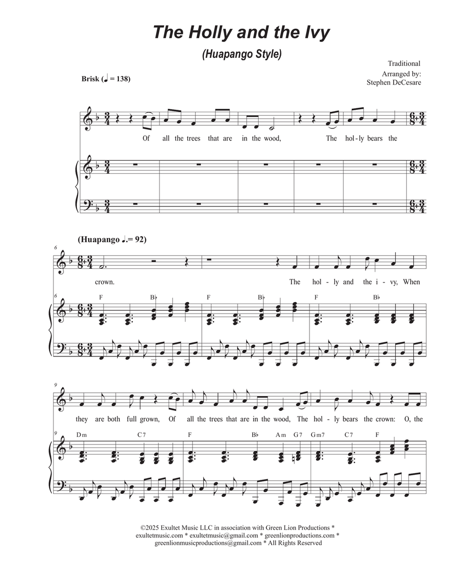 The Holly and the Ivy (Huapango Style) (Vocal solo - High Key) Piano, Vocal scores gallery preview page 1
