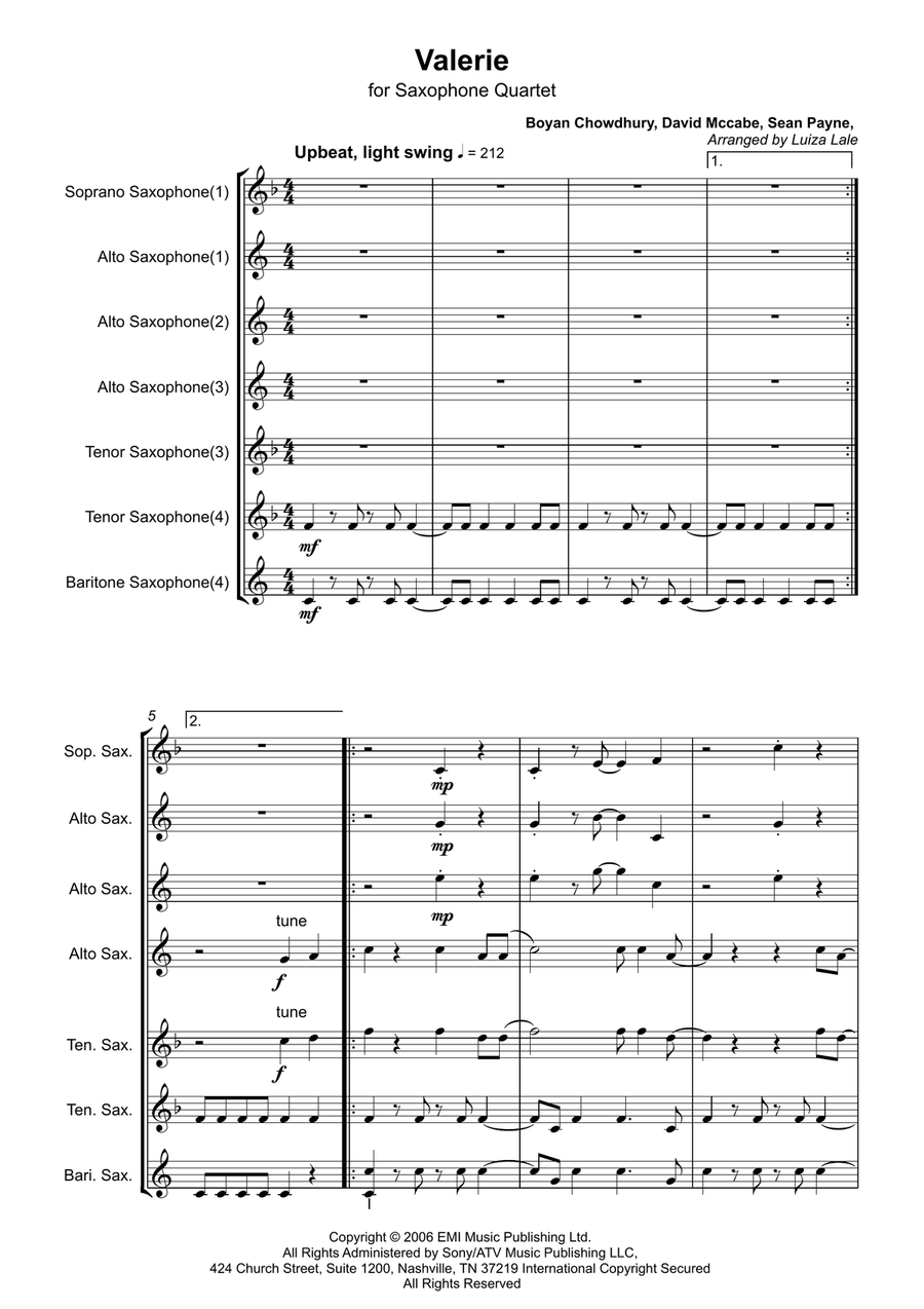 Valerie Valerie Saxophone Quartet scores gallery preview page 2
