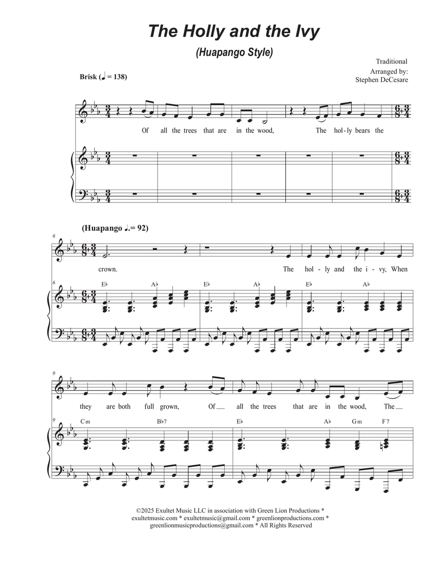 The Holly and the Ivy (Huapango Style) (Unison choir - Medium Key) Unison Choir scores gallery preview page 1