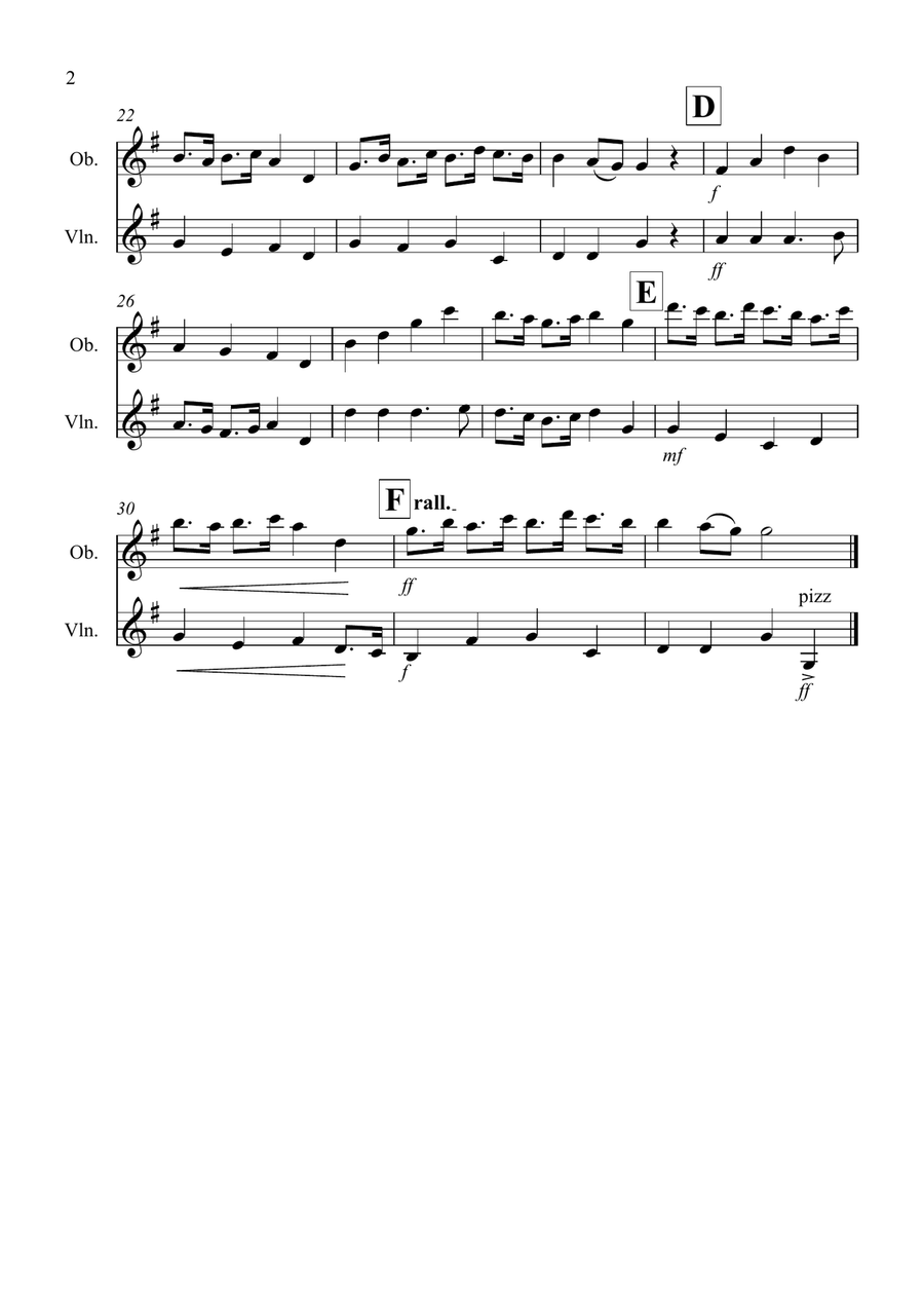 Trumpet Tune for Oboe and Violin Duet Oboe scores gallery preview page 2