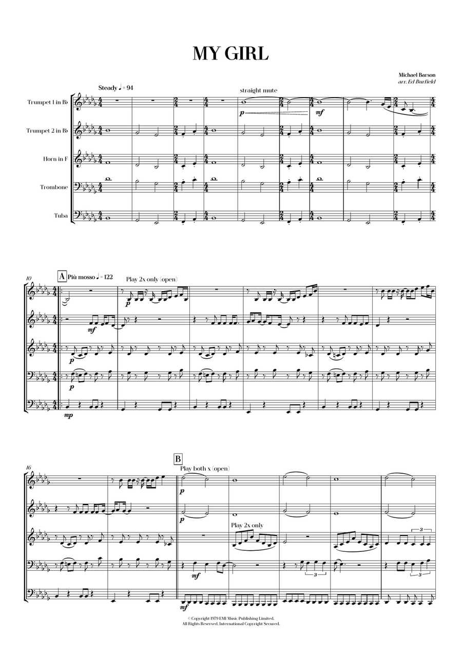 My Girl My Girl Brass Quintet scores gallery preview page 3
