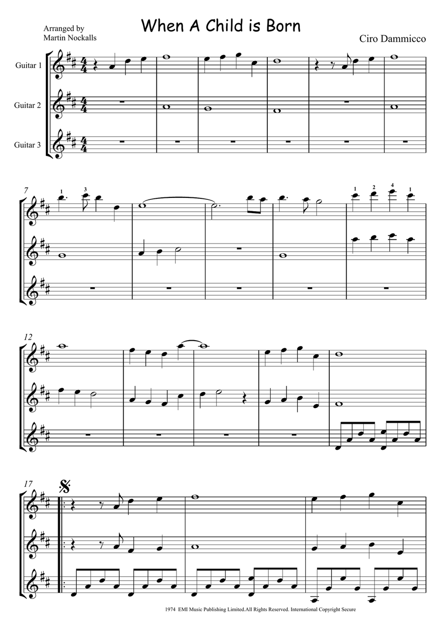 When A Child Is Born When A Child Is Born Guitar Ensemble scores gallery preview page 1