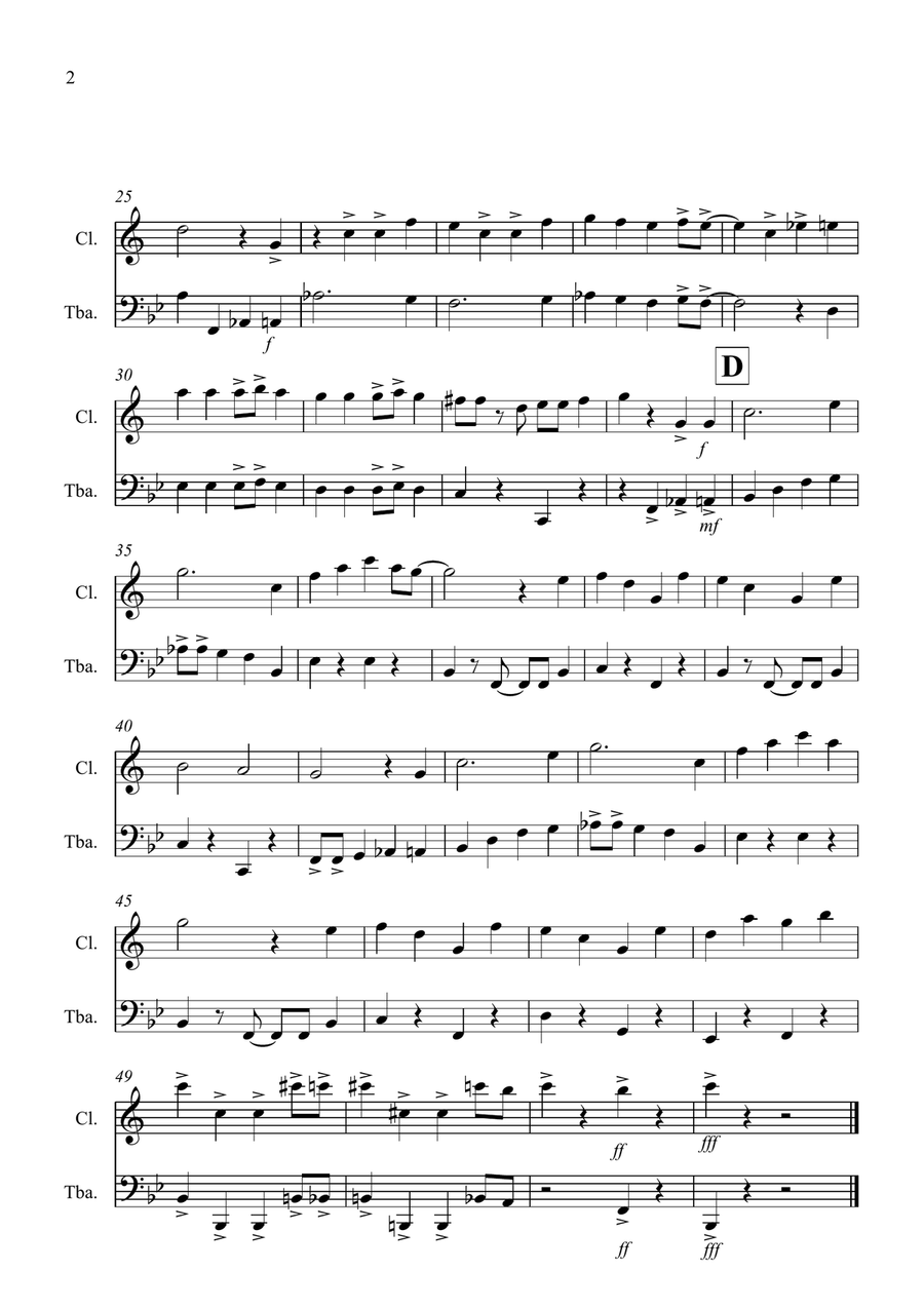 The Merry Peasant (Jazzy Style!) for Clarinet and Tuba Duet B-Flat Clarinet scores gallery preview page 2