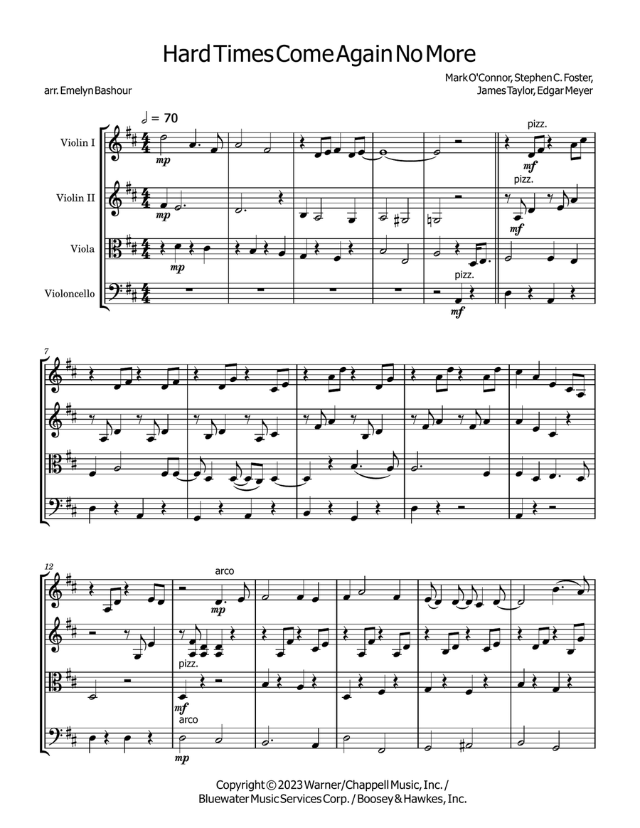 Hard Times Come Again No More String Quartet scores gallery preview page 1