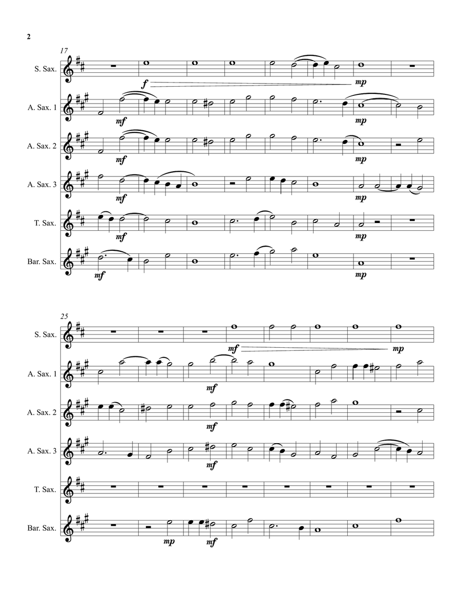 Robert Parsons Ave Maria arranged for saxophone sextet Woodwind Ensemble scores gallery preview page 2