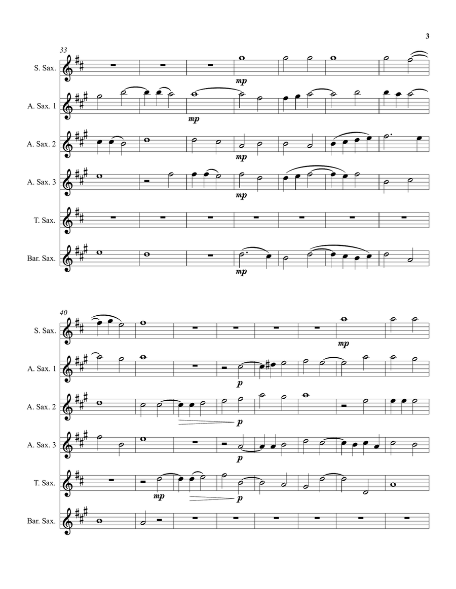 Robert Parsons Ave Maria arranged for saxophone sextet Woodwind Ensemble scores gallery preview page 3