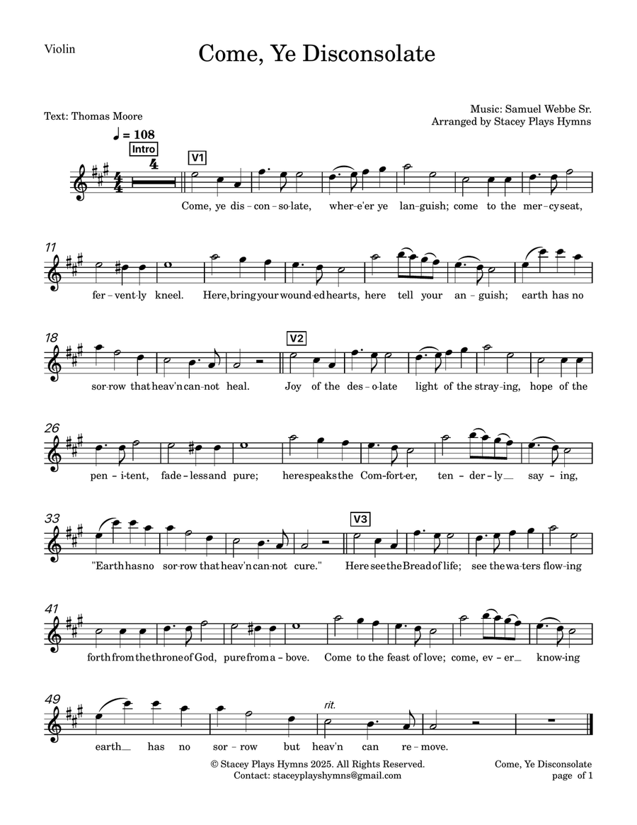 Come, Ye Disconsolate - Violin Solo for Church Services and Funerals Violin Solo scores gallery preview page 2