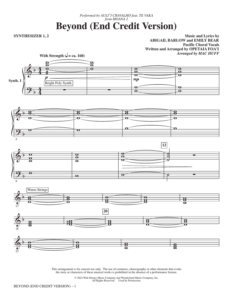Beyond (End Credit Version) (arr. Mac Huff) - Synthesizer 1 & 2 Choir scores gallery preview page 1