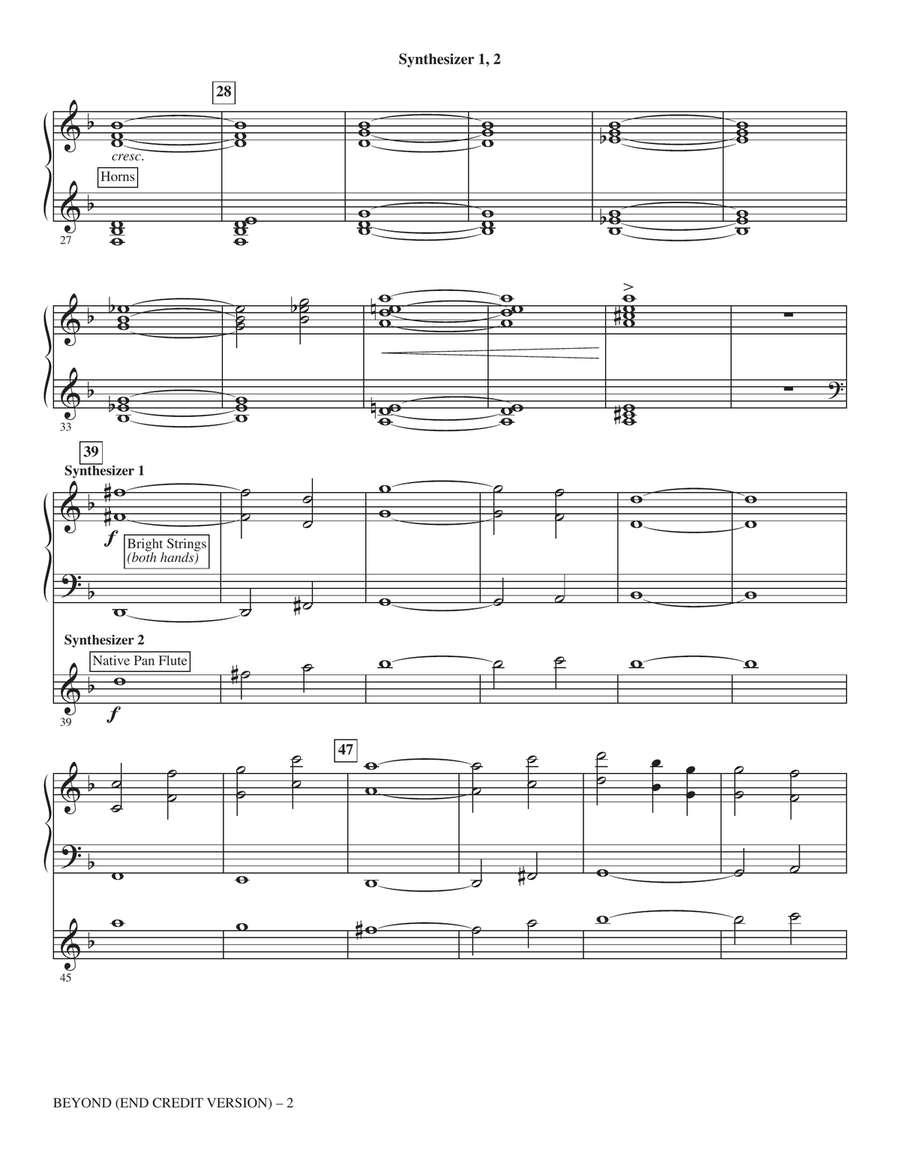 Beyond (End Credit Version) (arr. Mac Huff) - Synthesizer 1 & 2 Choir scores gallery preview page 2