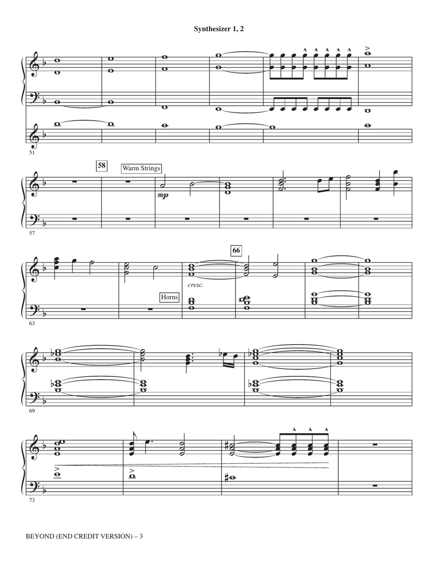 Beyond (End Credit Version) (arr. Mac Huff) - Synthesizer 1 & 2 Choir scores gallery preview page 3