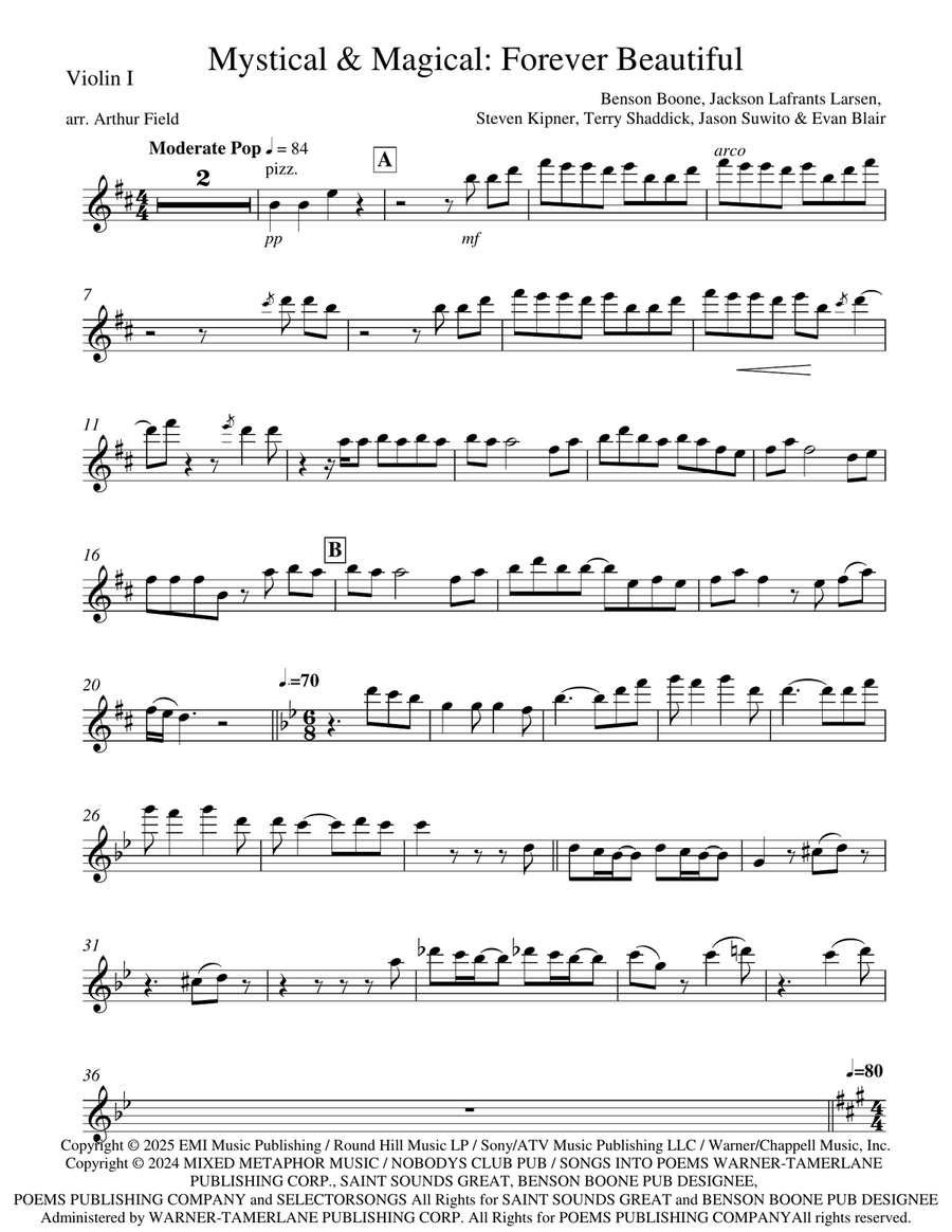 Medley: Mystical Magical with Beautiful Things and Forever And A Day String Quartet scores gallery preview page 5