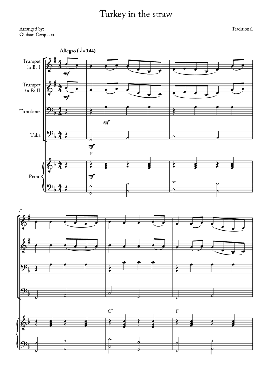 Turkey in the straw Turkey in the straw Brass Quartet scores gallery preview page 1