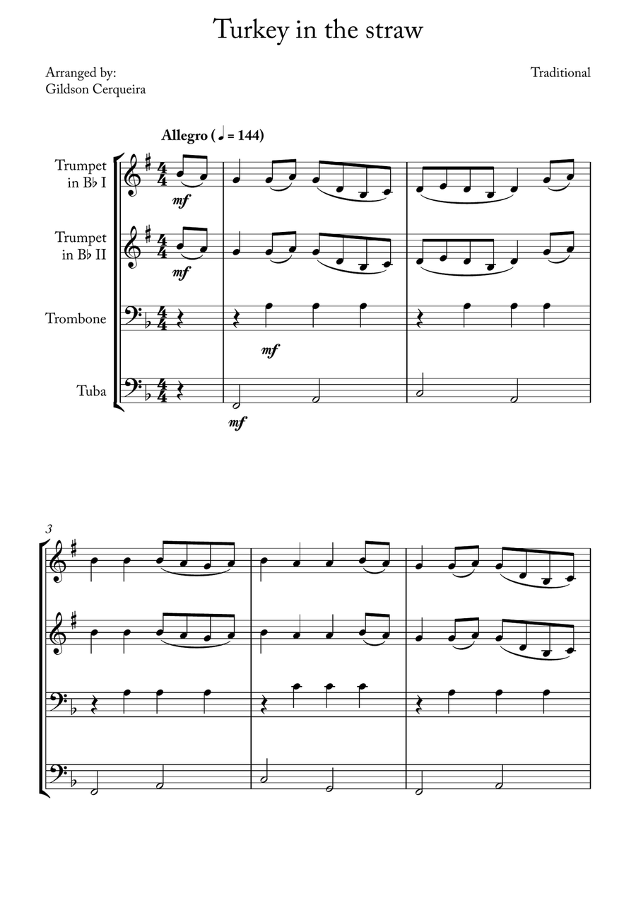 Turkey in the straw Turkey in the straw Brass Quartet scores gallery preview page 1
