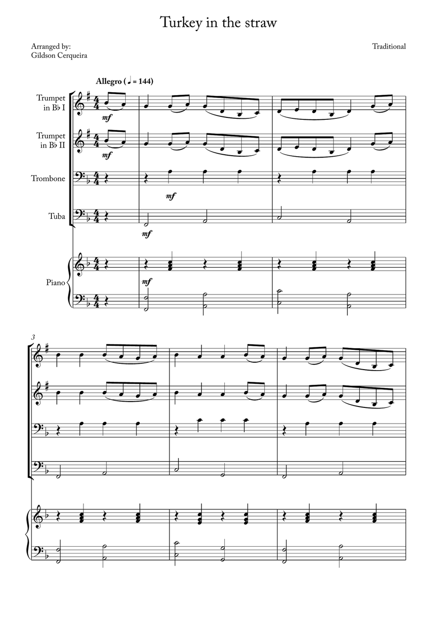 Turkey in the straw Turkey in the straw Brass Quartet scores gallery preview page 1