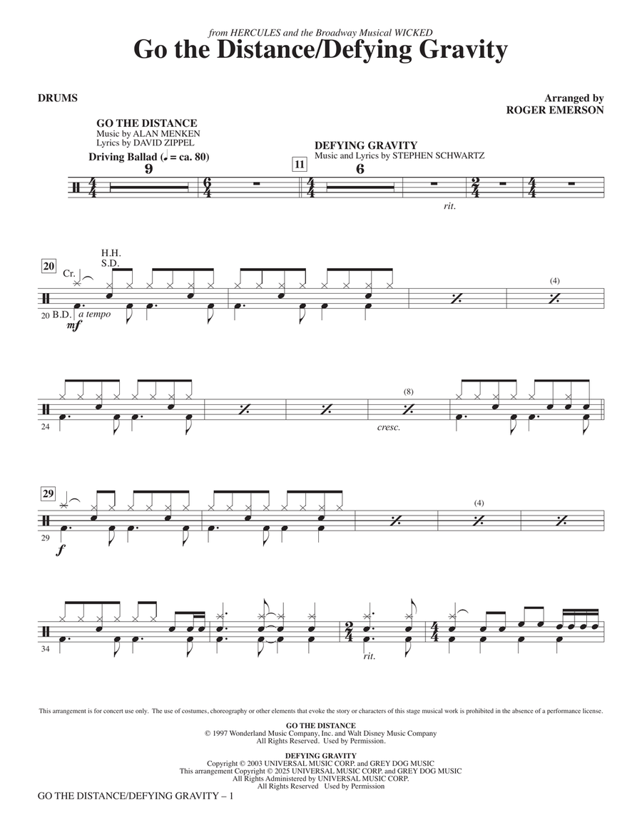 Go The Distance / Defying Gravity - Drums Choir scores gallery preview page 1