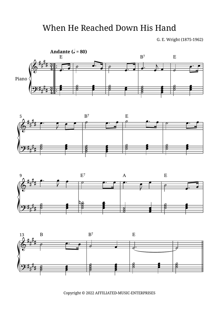 When He Reached Down His Hand For Me Piano Solo scores gallery preview page 1