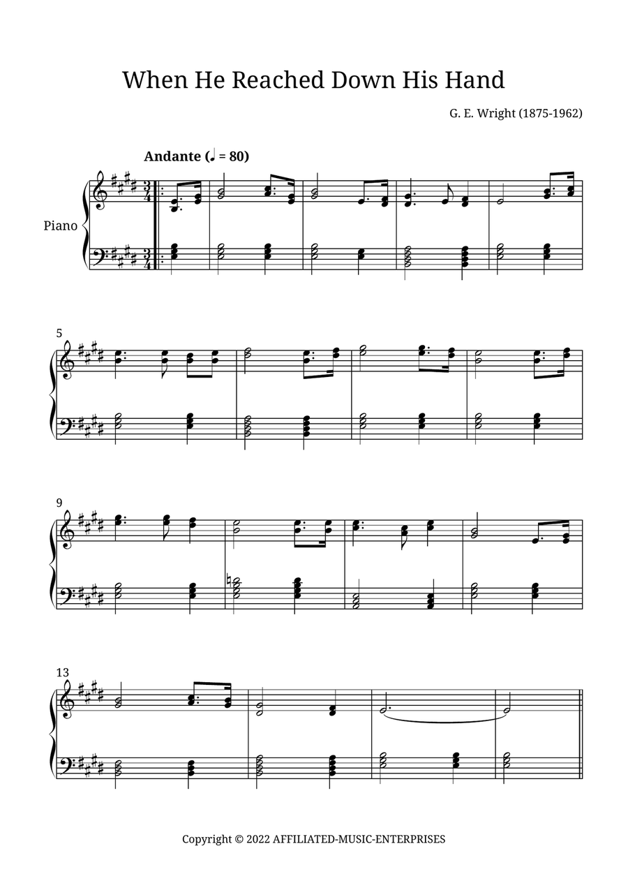 When He Reached Down His Hand For Me Piano Solo scores gallery preview page 1