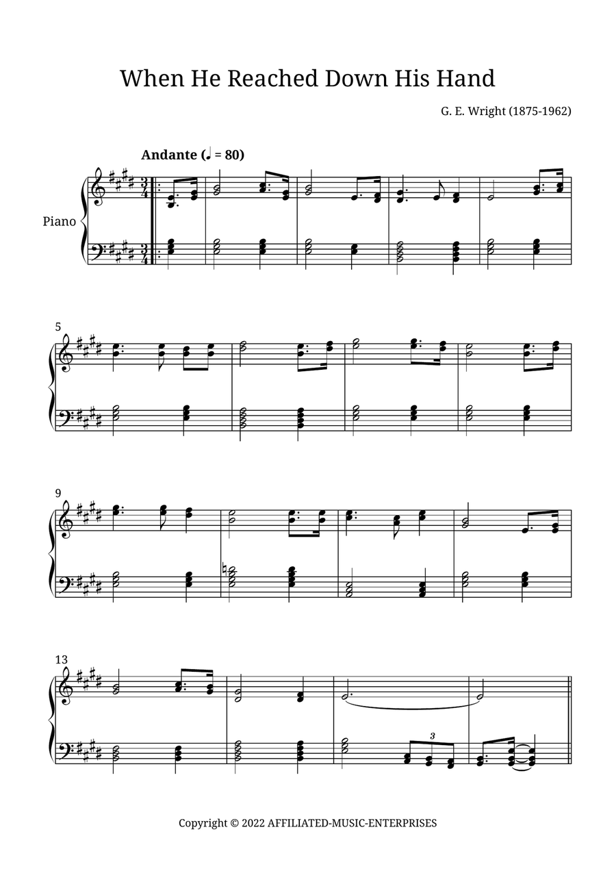 When He Reached Down His Hand For Me Piano Solo scores gallery preview page 1
