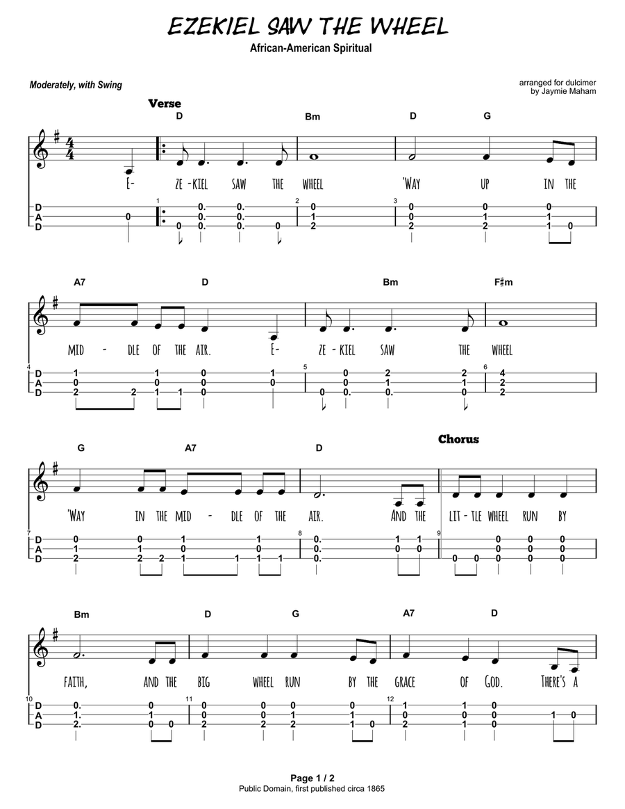 Ezekiel Saw the Wheel Dulcimer scores gallery preview page 2